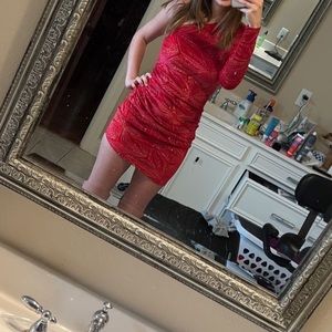 Red and gold homecoming dress